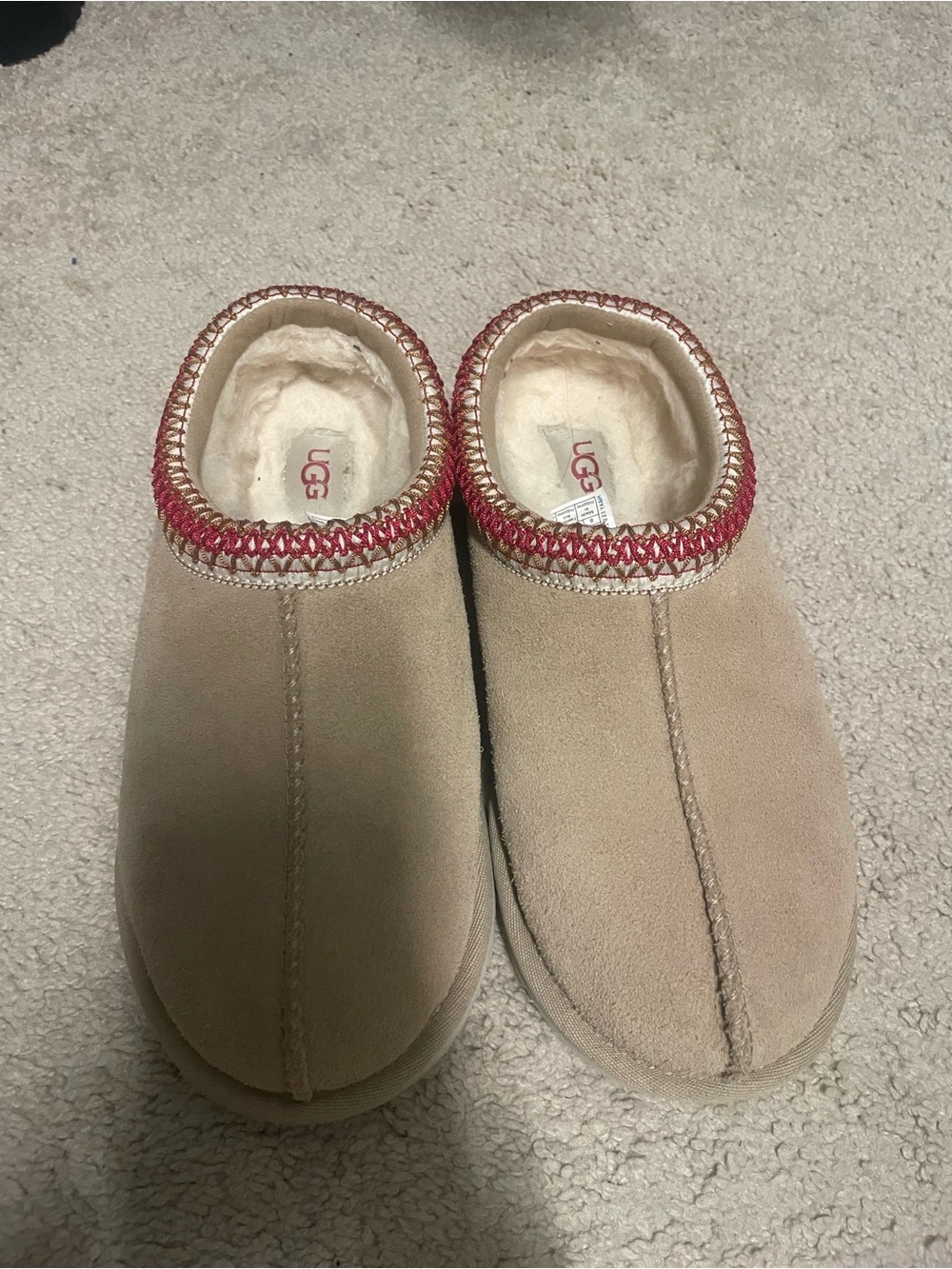 UGG Women's Slip-On Suede Clogs in Chestnut with Red Trim